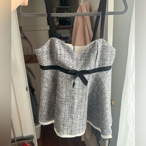 Zara Tweed Babydoll Bow Top